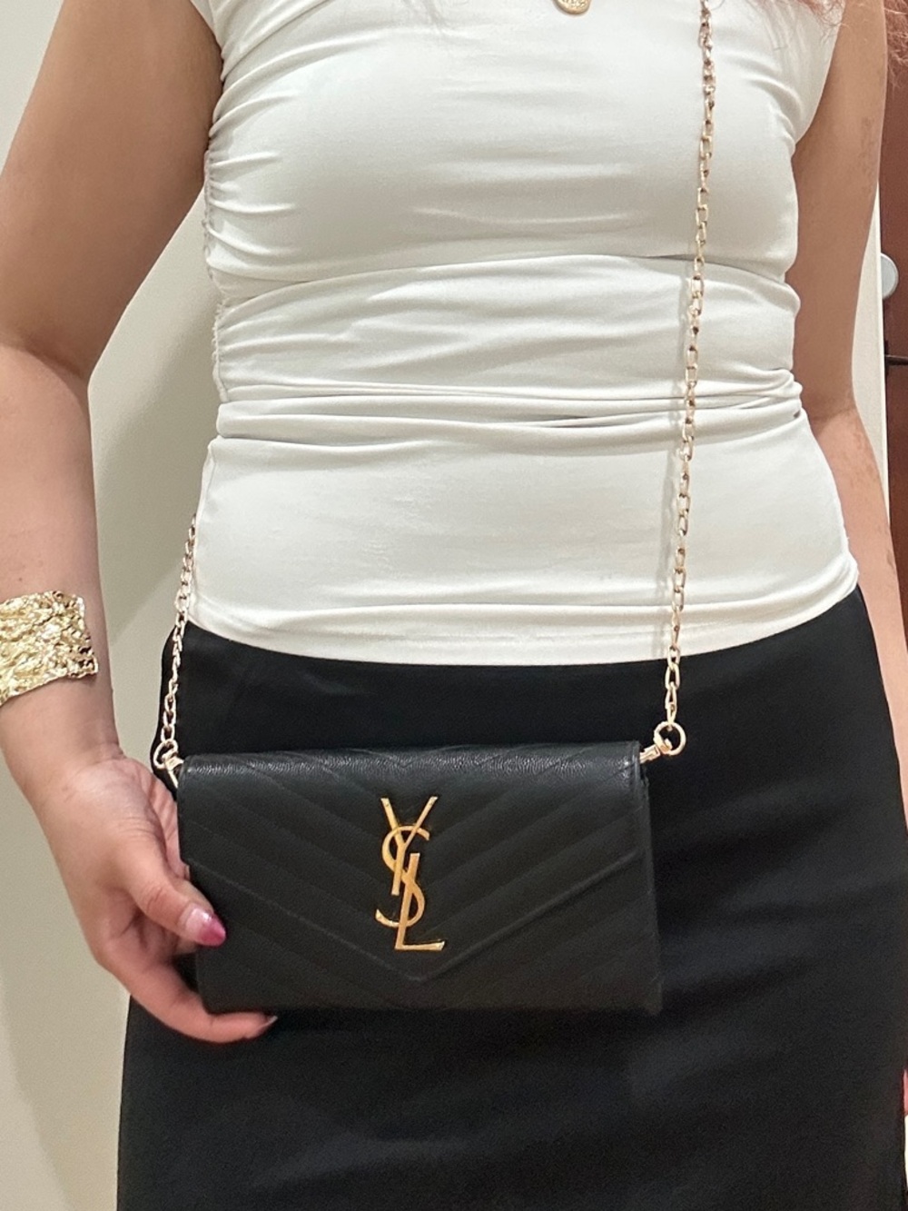 Saint Laurent cassandre envelope wallet on chain monogram gold crossbody bag